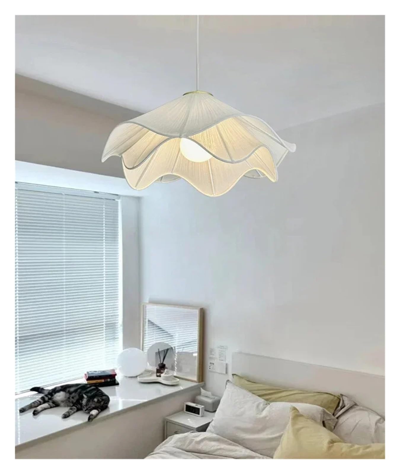 WAQIDCXBOA Nordic Fabric Flowers Pendant Lights Bedroom Home Decor French Ceiling Chandeliers Lighting Lustre Design Hanging Lamps Fixtures