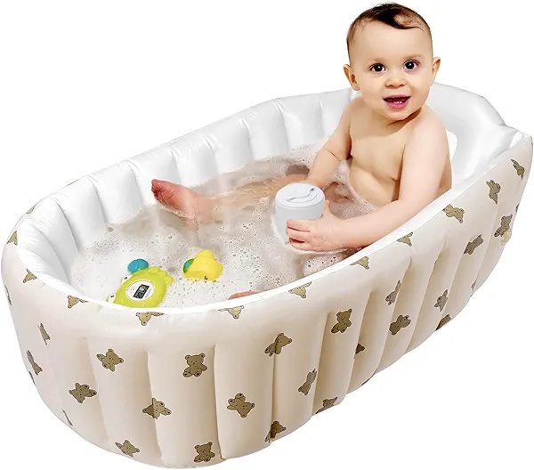 Mink Newborn to Toddler Bath Tub,Inflatable Baby Bathtub with Built-in Air Pump,Portable Travel Shower Basin with Back Support, Deflates and Folds Easily (Bear tub)
