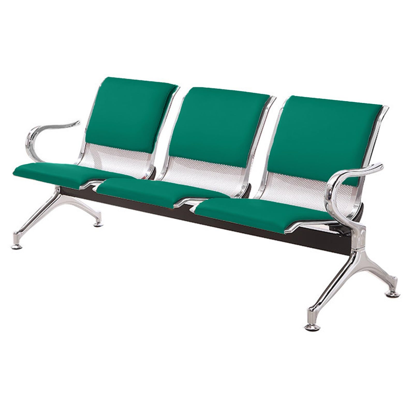 ASerZenith Breathable 3Seat Waiting Room Bench Steel Chairs With Arms Modern Airport & Mall Seating Durable Hospital Furniture,Green-175Cm/69In