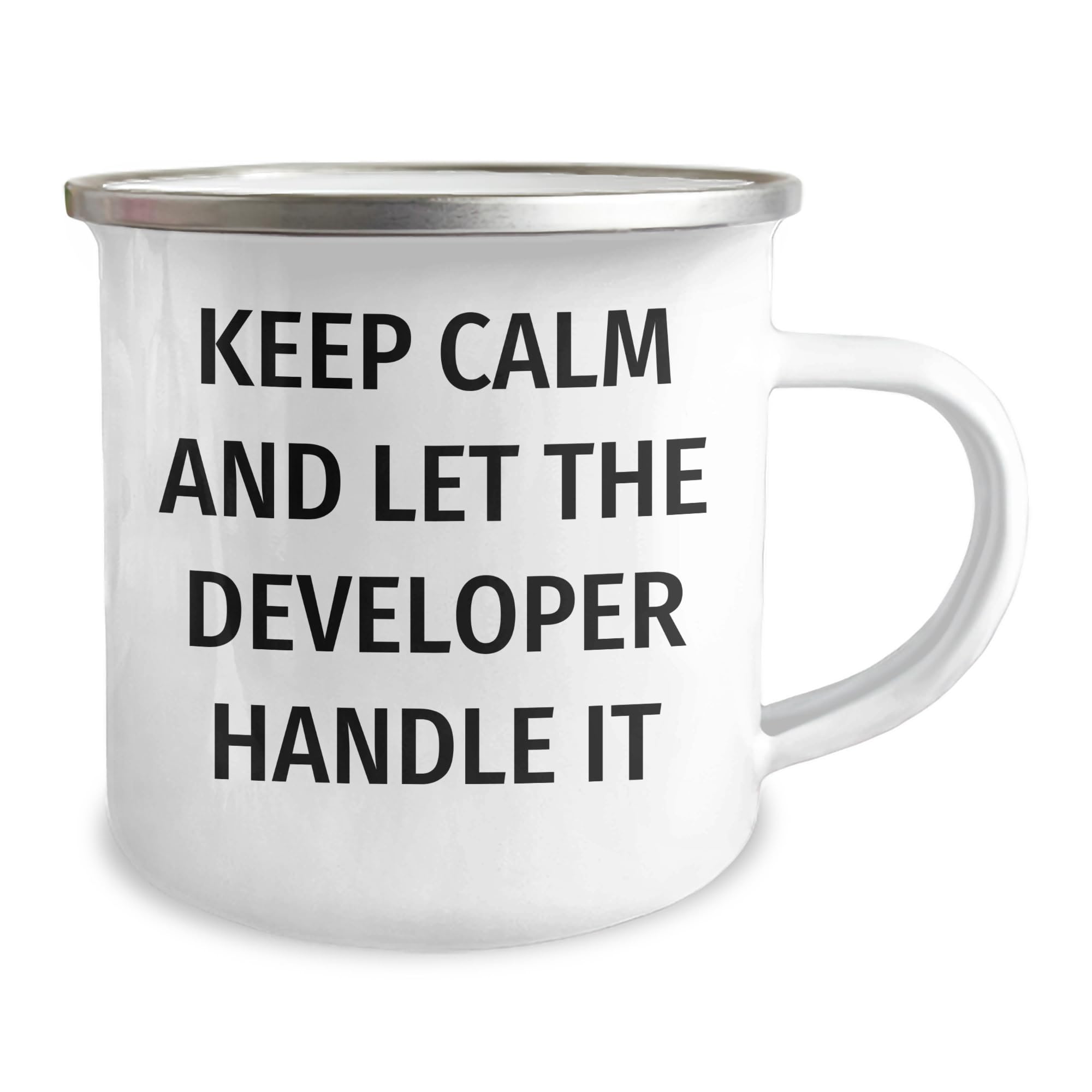 Keep Calm And Let Developer Handle It, Funny Camping Mug, Ideal Gift for Developer Friends and Family this Christmas, Gifts from Men to Women, Gifts for Developer