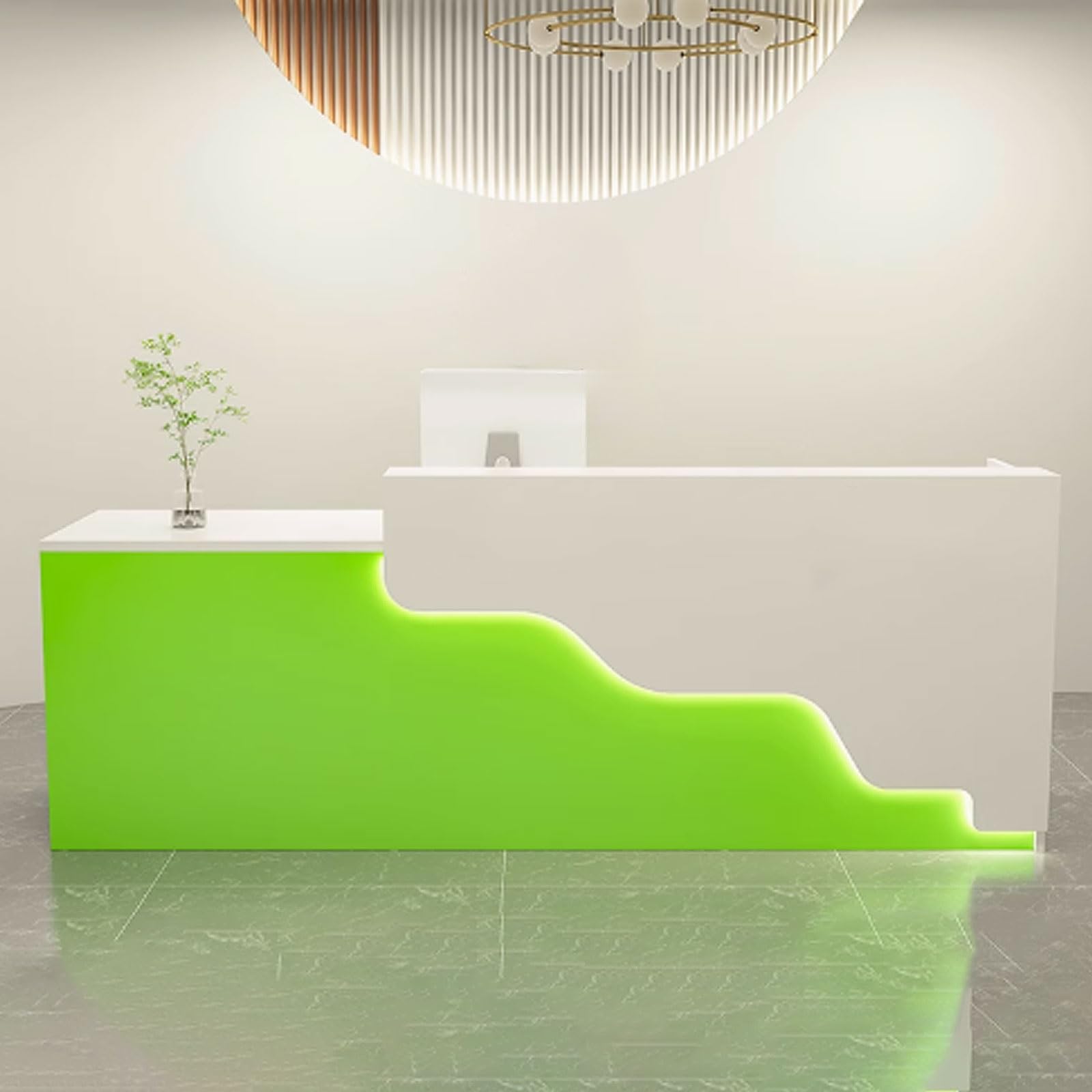 Generico Bancone Reception per Salone di Bellezza con Spazio di archiviazione, bancone per Reception per saloni di Bellezza e Negozi di Abbigliamento, Elegante bancone Reception Verde e Bianco (1,4 m