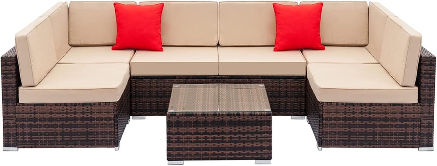 Tesmula Woven Rattan Sofa Set 2 Corner Sofas, 4 Single