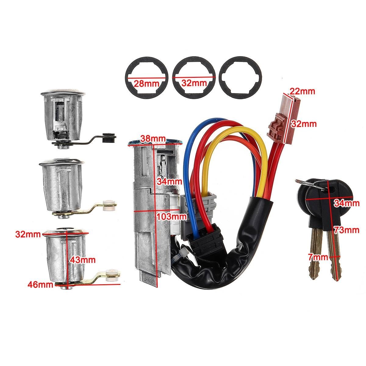 Set di Serrature per Porte Automatiche a 3 Ante con Cilindro di accensione per Citroen Berlingo per Peugeot per Partner 1996-2008 96244156 9170.G3 9170.CW 252522 Set di cilindri per Serratura Porta