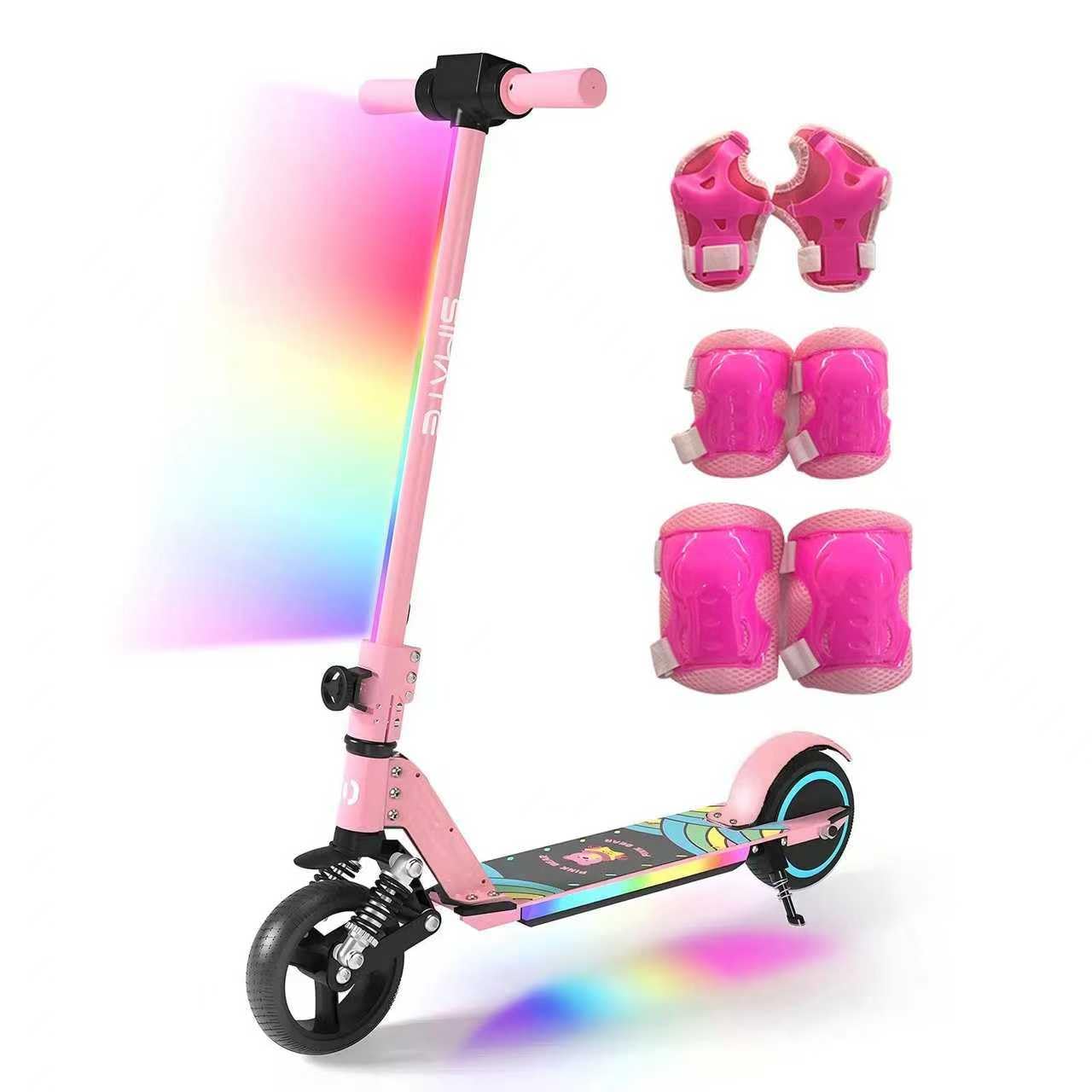 S5 Patín eléctrico para niños, Scooter Plegable para niños con iluminación LED, Ruedas Todo Terreno de 6.5", Velocidad hasta 14 km/h, para Edades de 6 a 14 años, Rosa