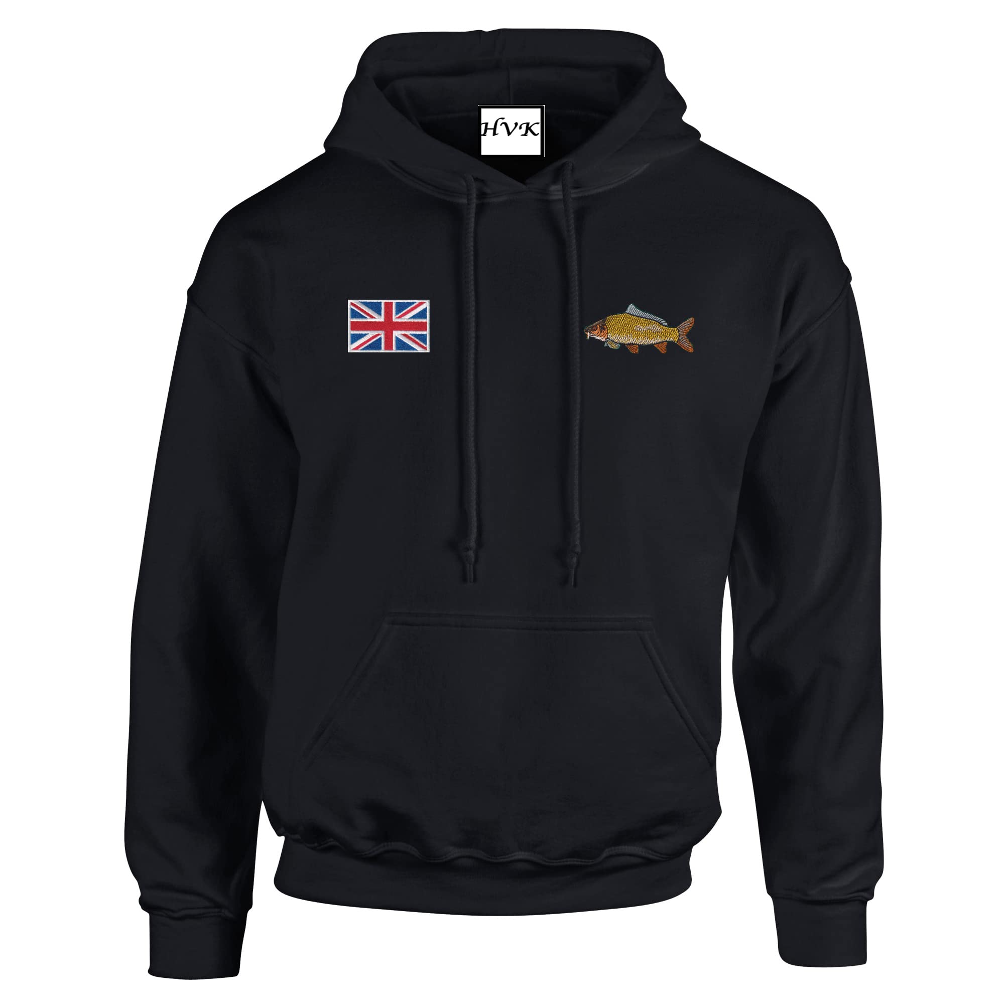 HiViz Kings Carp Fishing UK Badge And Carp Logo Premium Embroidered Hoodie Pristine Finish (as8, alpha, x_l, regular, regular, Black)