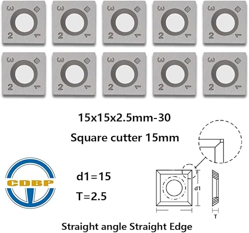 Miniatura 9 de Insertos cuadrados de carburo recto de 0.591 in para torneado de madera, cuchillos de repuesto de 15 × 15 × 0.098 in para carpintería, se adapta a