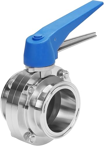 DERNORD Válvula de mariposa con mango de gatillo azul, acero inoxidable 304 Tri Clamp Trlover (válvula de mariposa de 2.5 pulgadas con triple