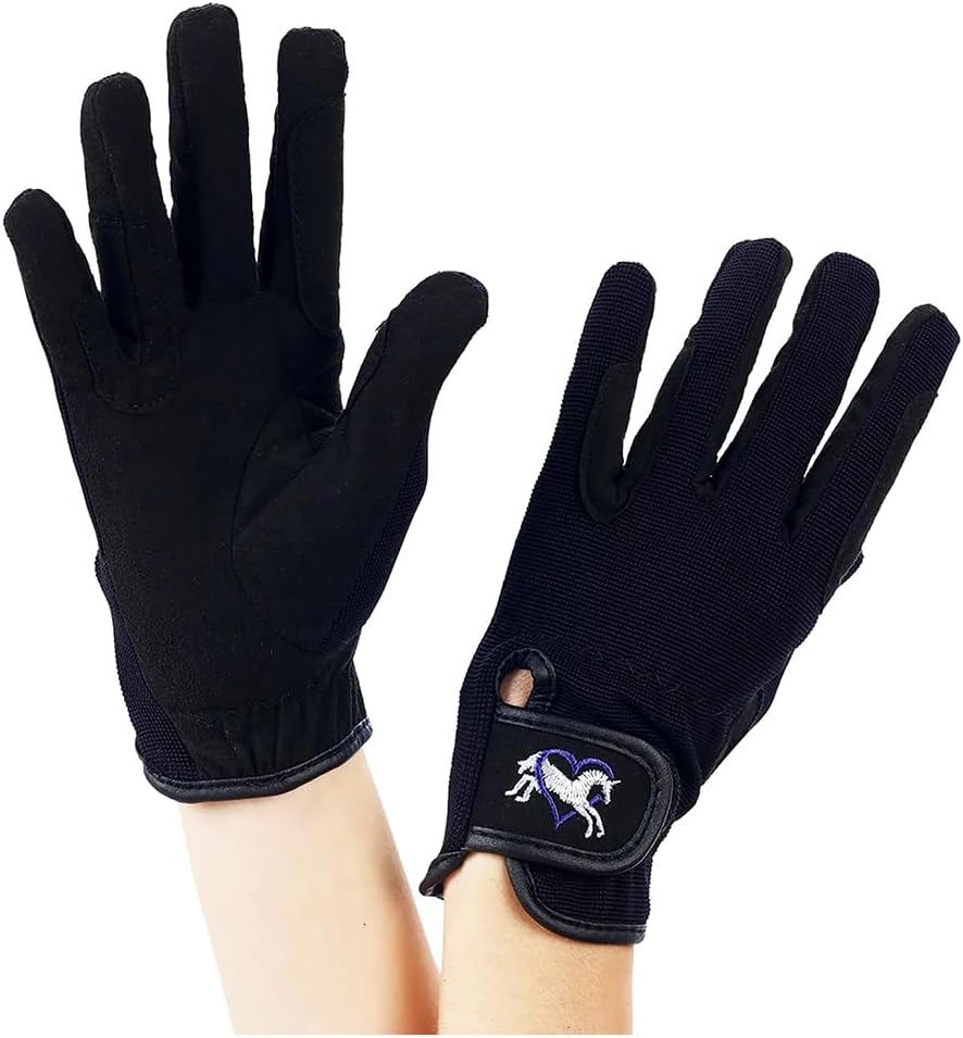 Ovation Child Heart & Horse Gloves,Black,size A 8-10
