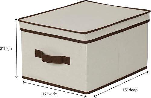 Miniatura 3 de Household Essentials 513 - Caja de almacenamiento con tapa y asa, lona beige natural con ribete marrón, tamaño grande