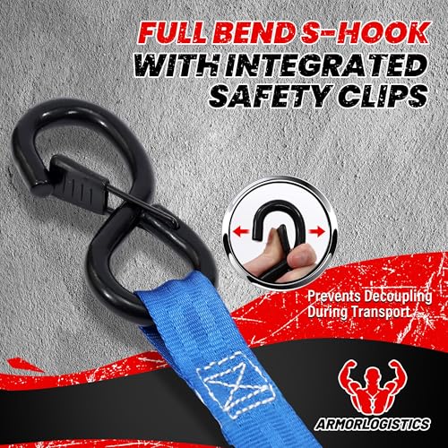 Image of Retractable Ratchet Straps 4 Pack, 1 in x 12 FT Auto Ratchet Straps for Motorcycle, Kayak and Trucks, Breaking Strength 1,500LBS /500LBS Working Load Limit Blue
