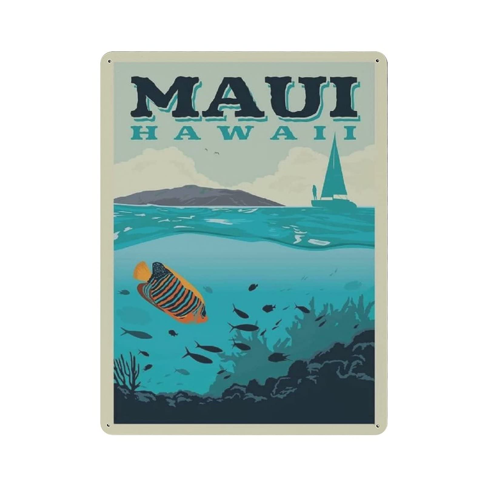 Metal Tin Sign Hawaii Maui City Vintage Tin Poster Metal Sign Wall Decoration Country Kitchen Home Garage Decor 16"x12"