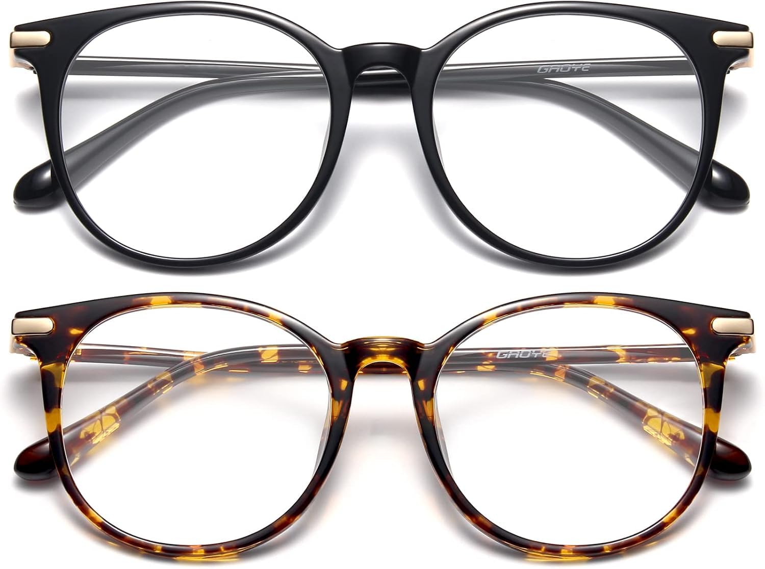 Gaoye 2 Pack Blue Light Blocking Glasses, Retro Round Eyewear Frame Anti Eyestrain Computer Glasses for Women Men - GY1688 (Black+Tea Leopard)