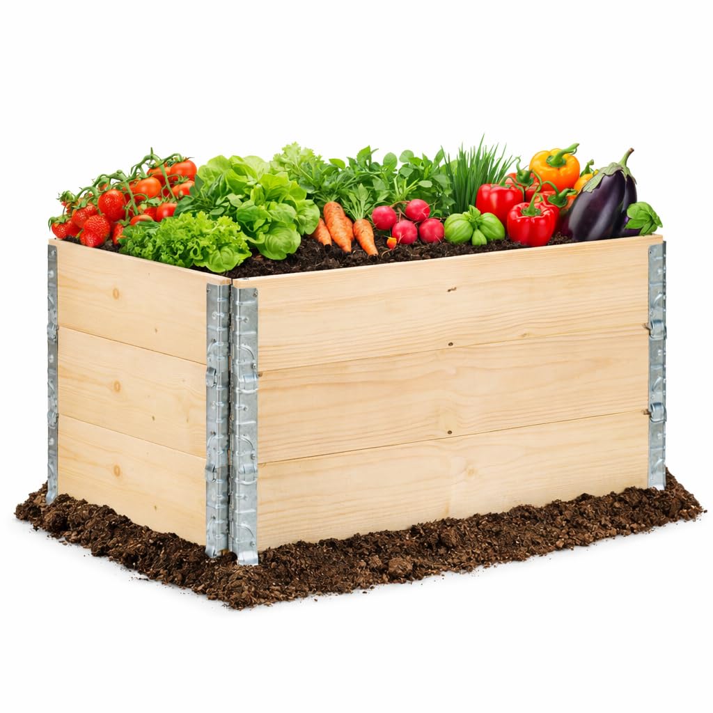 Hochbeet Palettenrahmen 120x80x20 cm, 3-teilig – Holz Aufsatzrahmen für Europaletten, Beeteinfassung, faltbar, stapelbar, steckbar – Made in EU