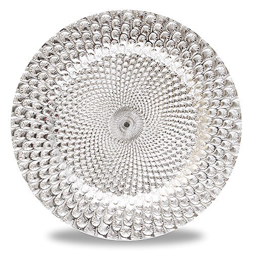 FANTASTIC :) Round 13 Inch Plastic Charger Plates with Eletroplating Finish (6, Peacock Silver)
