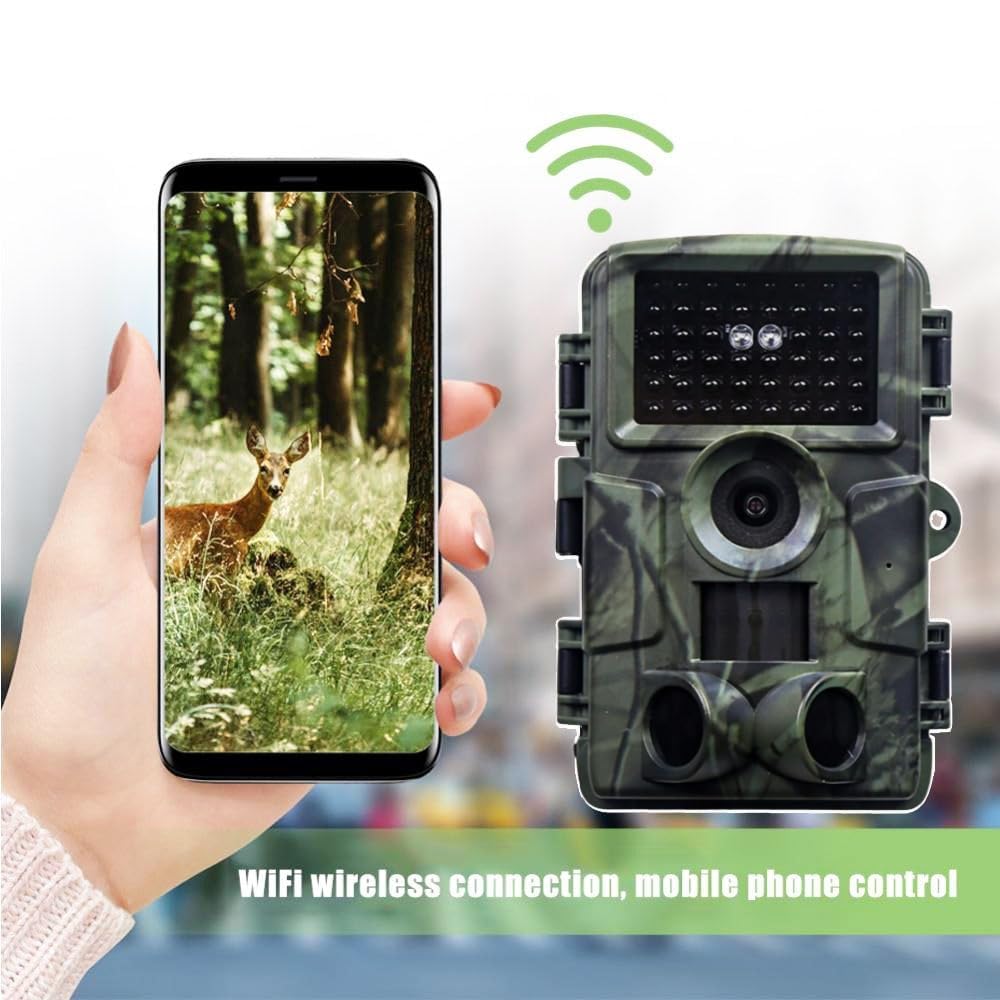 WLAN Wildkamera 4K 64MP mit 32GB Speicherkarte, Wildkamera mit Nachtsicht, 0,05s Auslöser Bewegung aktiviert, IP67 wasserdicht 30m 130° Weitwinkel 46 Infrarot-LEDs ohne Leuchten