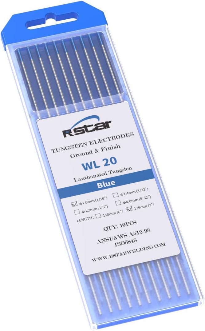 TIG Welding Tungsten Electrodes WL20 2.2% lanthanated tungsten Electrodes rods for TIG welding 1/8” x 7” (Blue, EWLa20) 10-Pack