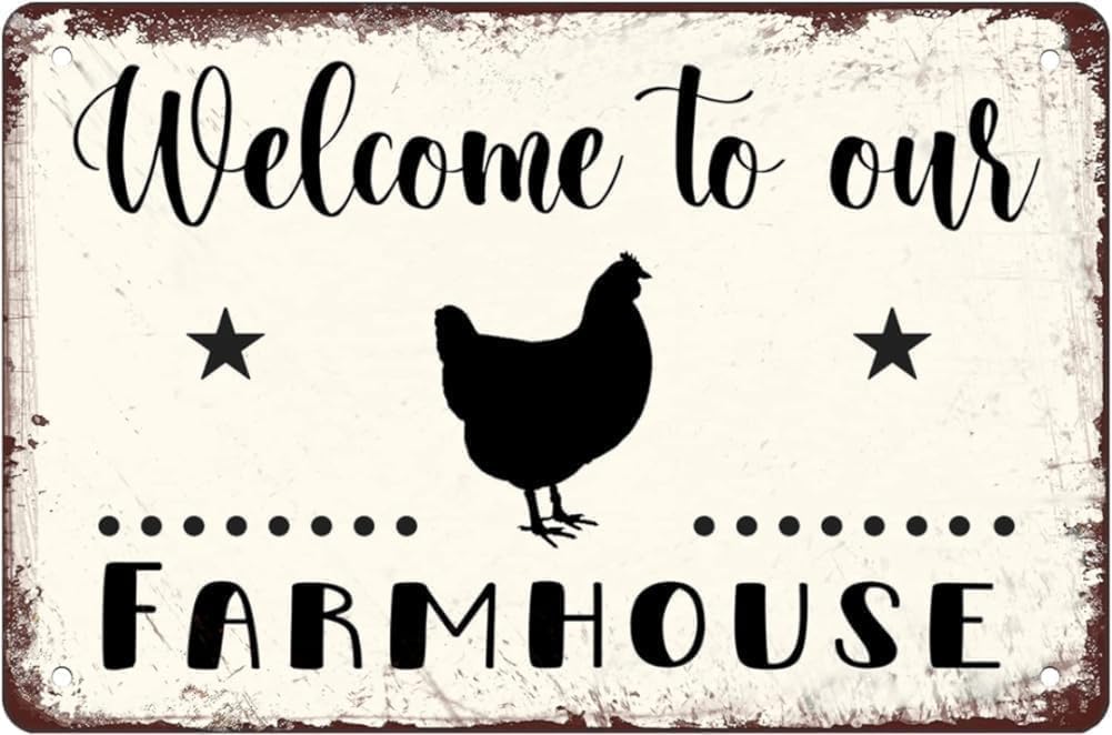 Welcome To Our Farmhouse Country Sign Chicken Tin Sign Welcome Sign Retro Metal Tin Sign For Bathroom Cafe Living Room Kitchen Home Art Wall Decoration Plaque Gift 8x12 Inch