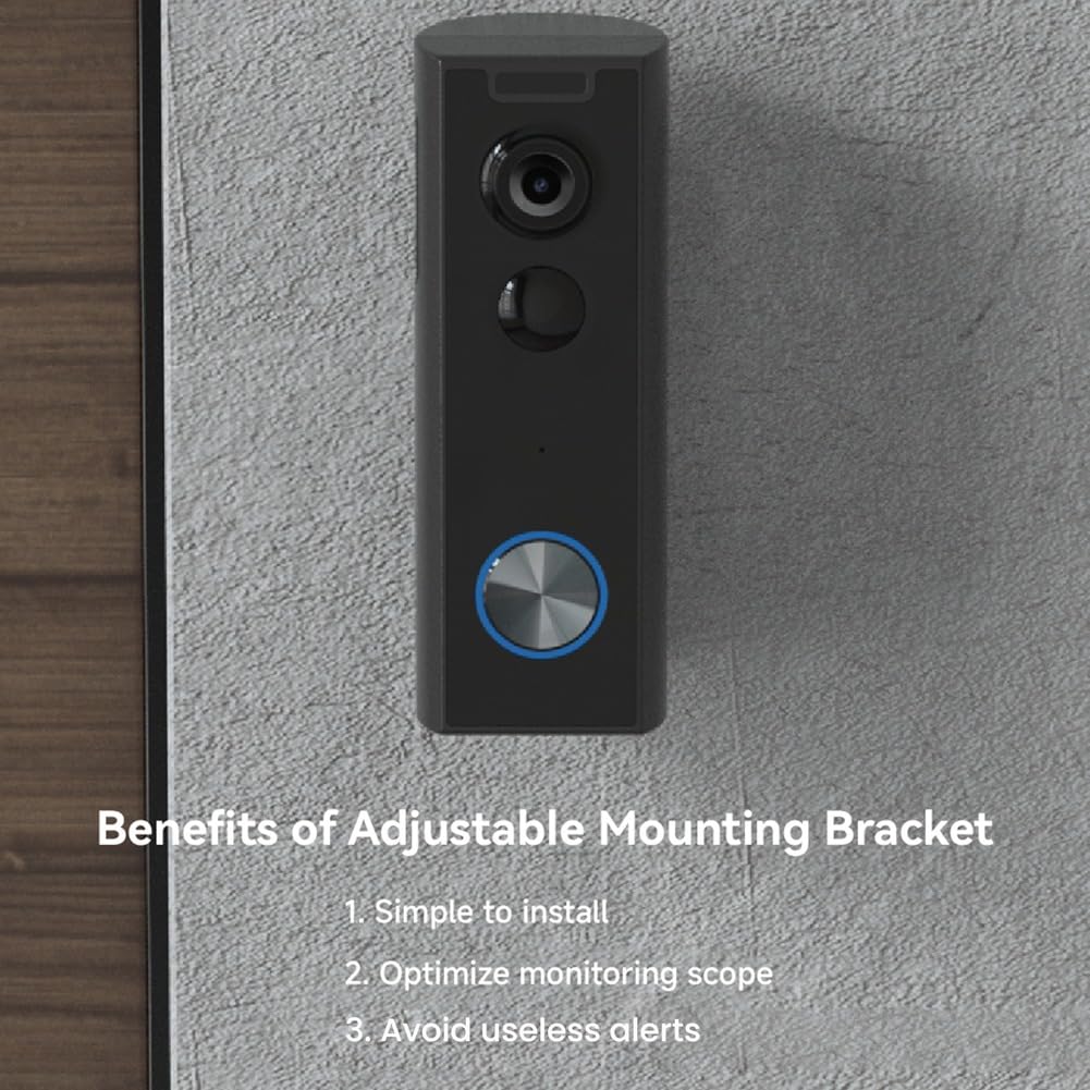 Cámara de Timbre Inalámbrica Timbrador de Video con Timbre Audio Bidireccional, Alerta Instantánea Visión, Detección de Humanos 2.4G Wi-Fi