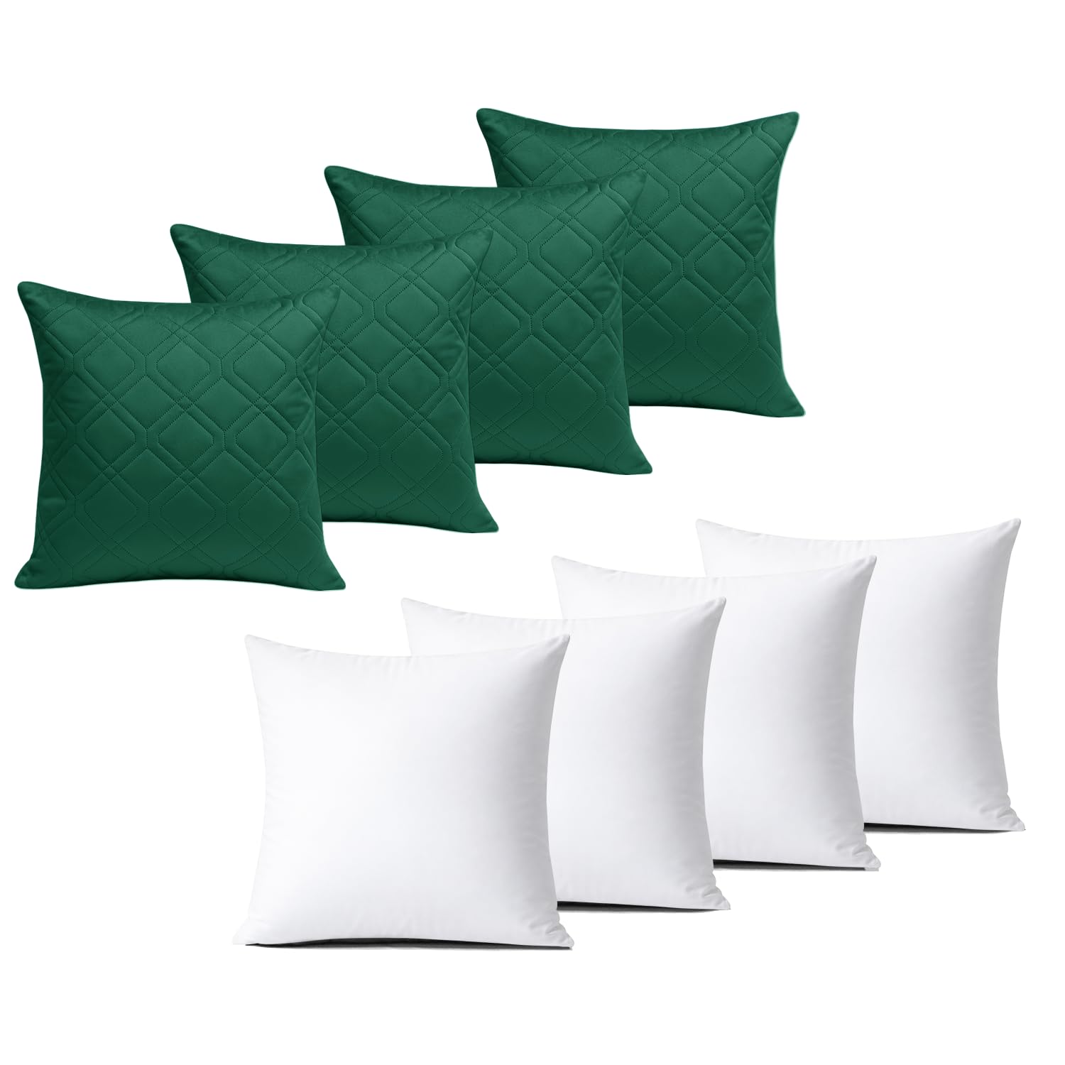 BedLooms Cushions with Covers Included 45x45 cm Emerald Pack of 4 (4-Cushion Covers + 4-Cushion Inners) Ultrasonic Diamond Velvet Square Throw Pillow Cases with Invisible Zipper for Sofa Bedroom