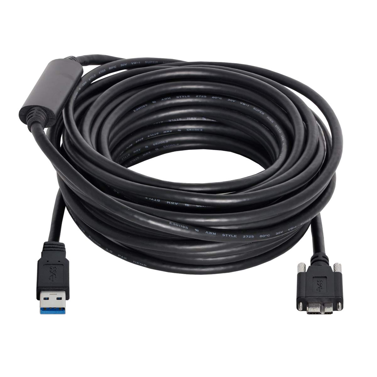 cablecc Cable repetidor USB 3.0 A macho a Micro USB 3.0 B macho con tornillos de fijación para la cámara (8 m)