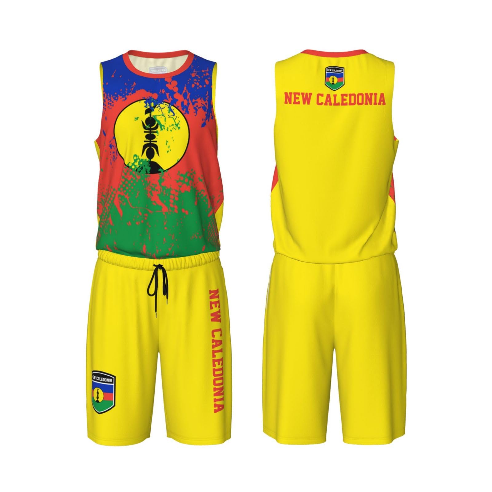 New Caledonia Flag Grain (4) Basketball Jersey Uniform Suit for Men Adults Training Athletic Set