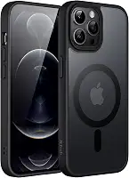 JETech Capa Magnético para iPhone 12 Pro Max 6,7 Polegadas Compatível com MagSafe, Case Capinha Translúcido Fosco Verso Fina à Prova de Choque Tampa (Preto)