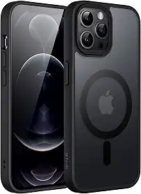 JETech Capa Magnético para iPhone 12 Pro Max 6,7 Polegadas Compatível com MagSafe, Case Capinha Translúcido Fosco Verso Fina à Prova de Choque Tampa (Preto)