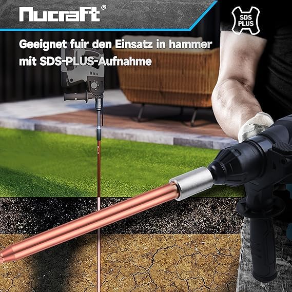 Nucraft SDS PLUS Indriver de clavo de tierra profesional para insertar tierra profunda, 100 x 28 mm, diámetro interior 20,5 mm