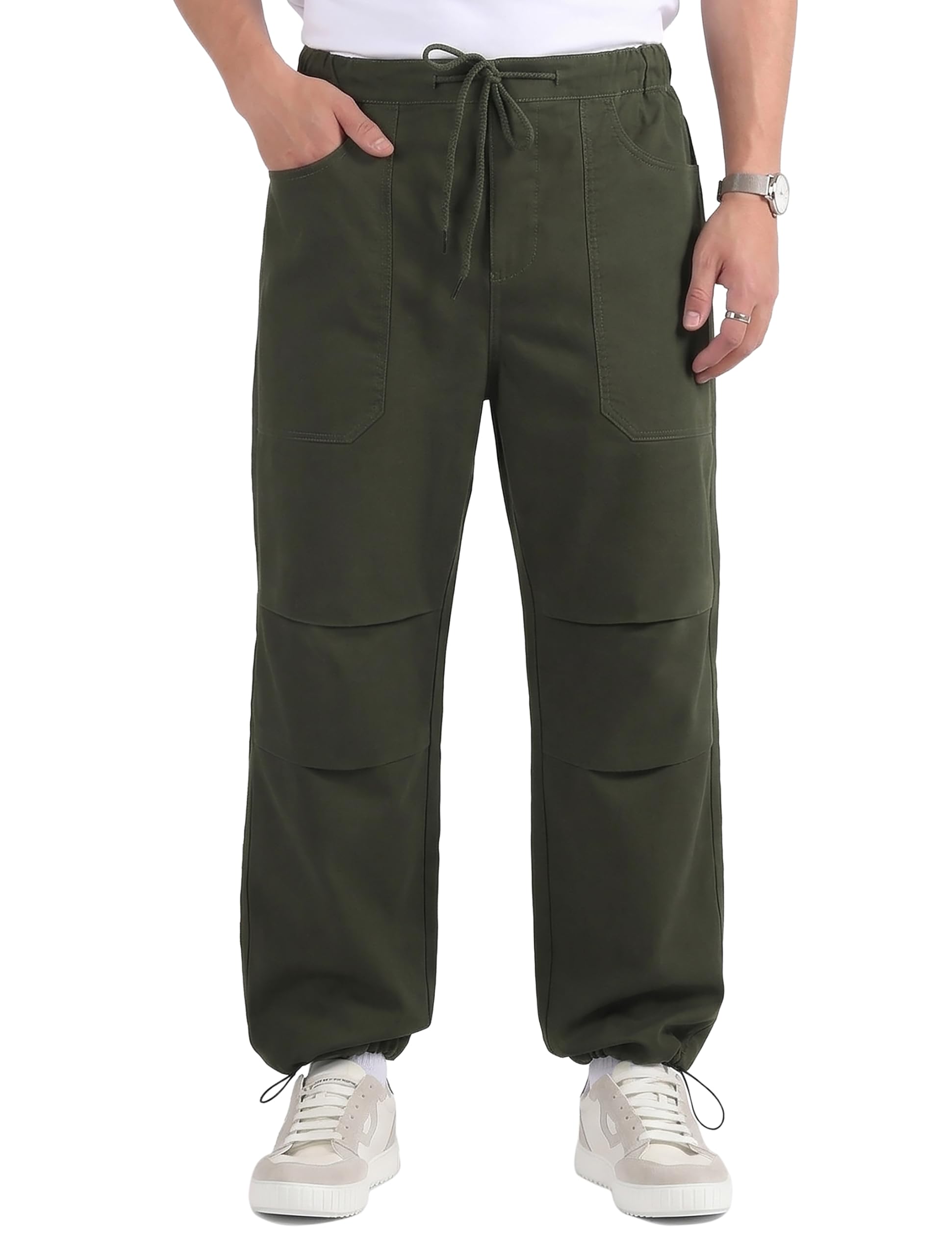 beyoung Cotton Twill Plain Double Pleated Cargo Joggers for Men | Relaxed Fit | 2 Spacious Pockets | Elastic Waistband | Smooth Texture-picture-15