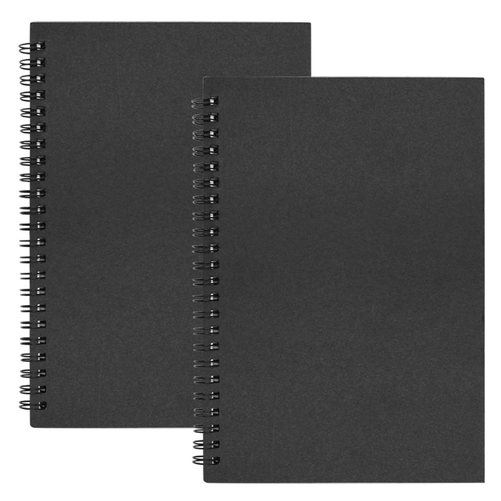 GRT A5 Spiral Notebooks 2 Packs Wirebound Notebook 100 Sheets Totally 14 by 21 cm Steno Notepad for Classroom Note Taking To-do Lists Journal Diary Drawing Home School Travel, Black, Lined Paper