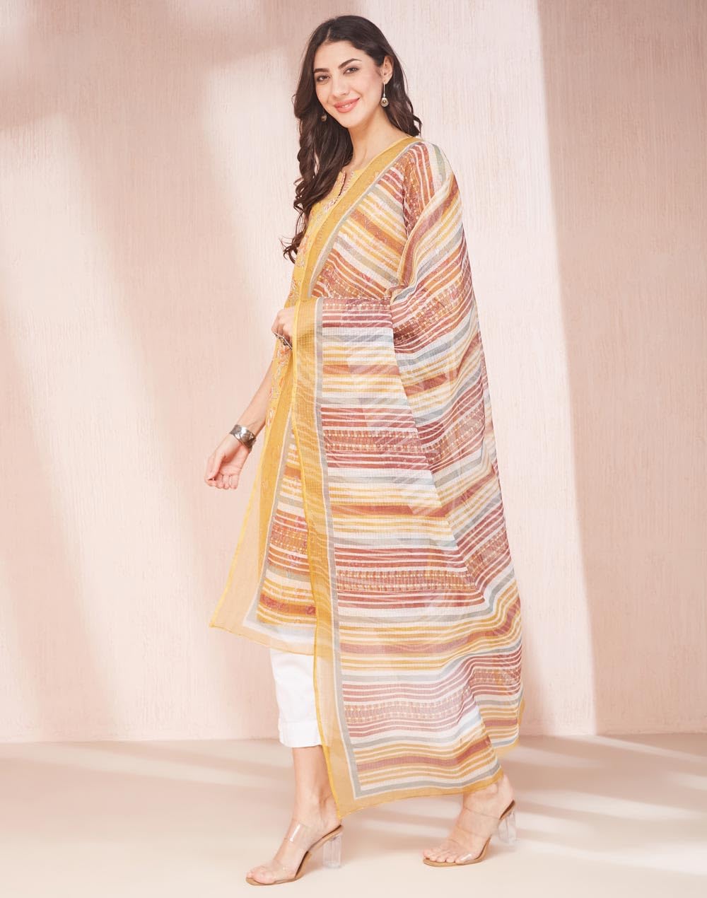 Fabindia Women's Cotton Printed Regular Kurta (1037551Yellow_Yellow