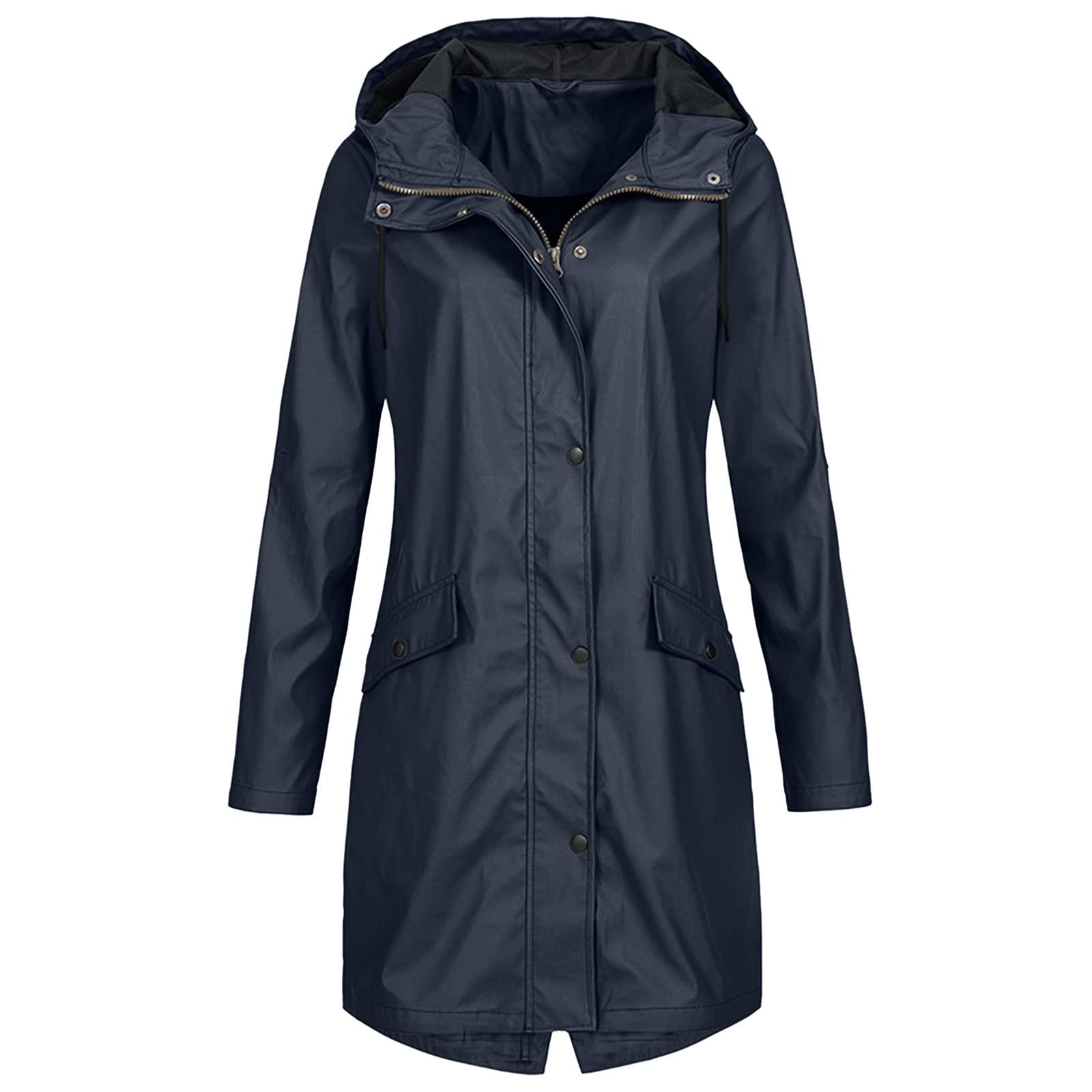 Generisch Regenjacke Damen Lang Wasserdicht Regenmantel Mit Kapuze Mantel