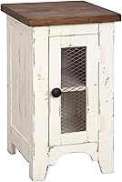 Signature Design by Ashley Wystfield Farmhouse Chairside End Table with Storage Cabinet, Distressed White & Brown Finish