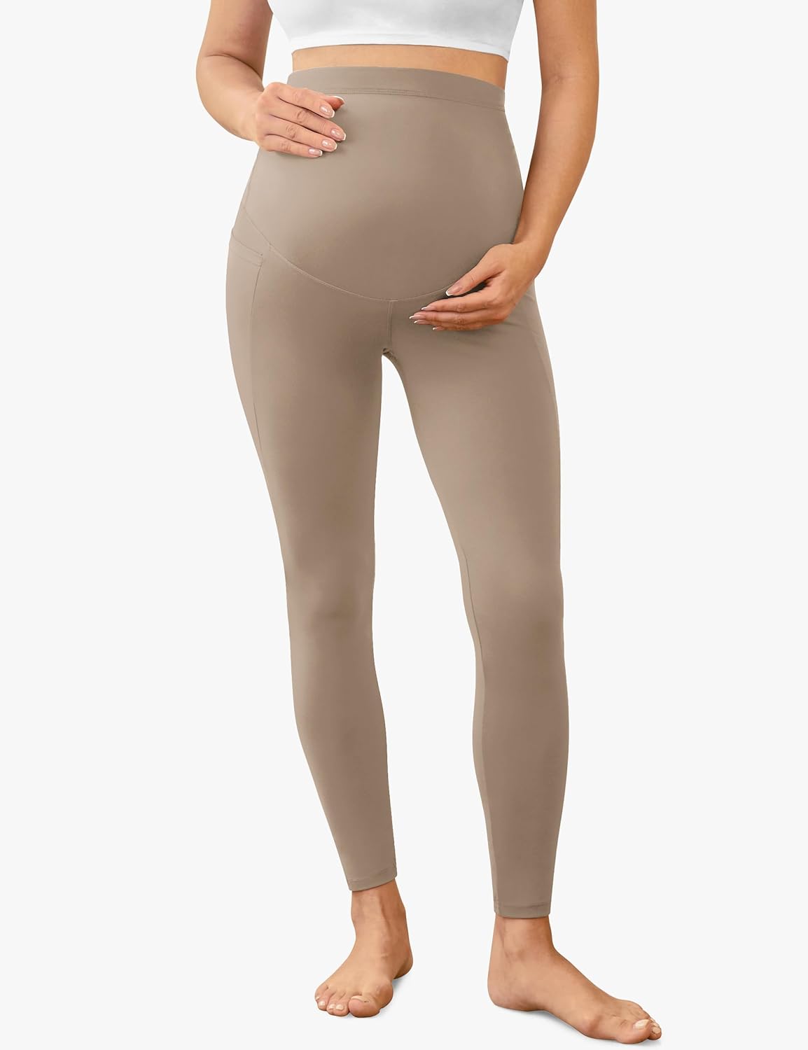 VALANDY Creamlush 2 Pack Women's Maternity Leggings with Pockets Over The Belly,Soft Comfy Active Yoga Lounge Pregnancy Pants - Image 2