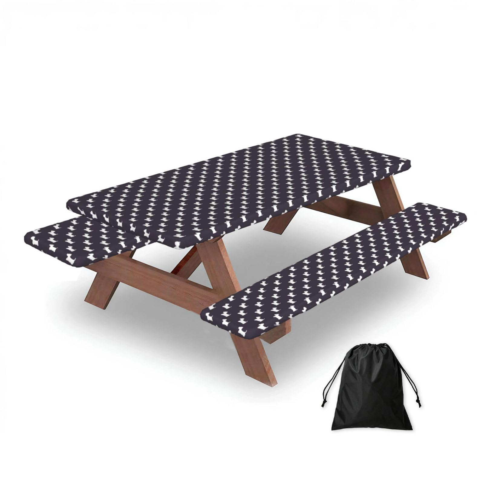 Dopklna As Picture West Highland Terrier, Picnic Table Cover With Bench Covers -Waterproof Elastic Fitted Tablecloth For Garden Camping Patio 76X152cm