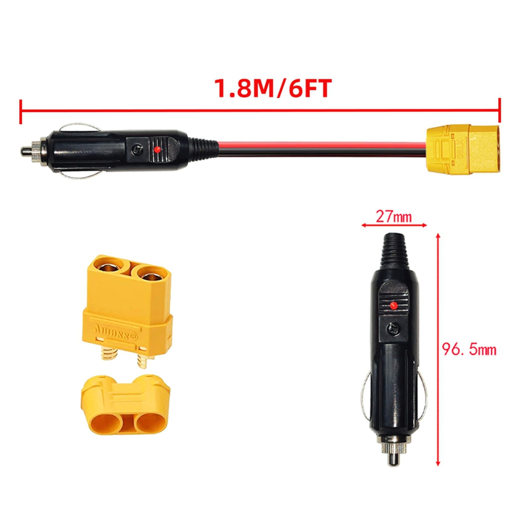 5 cavi di ricarica per accendisigari, XT90 femmina a presa accendisigari, per generatore solare, 14 AWG, 12 V