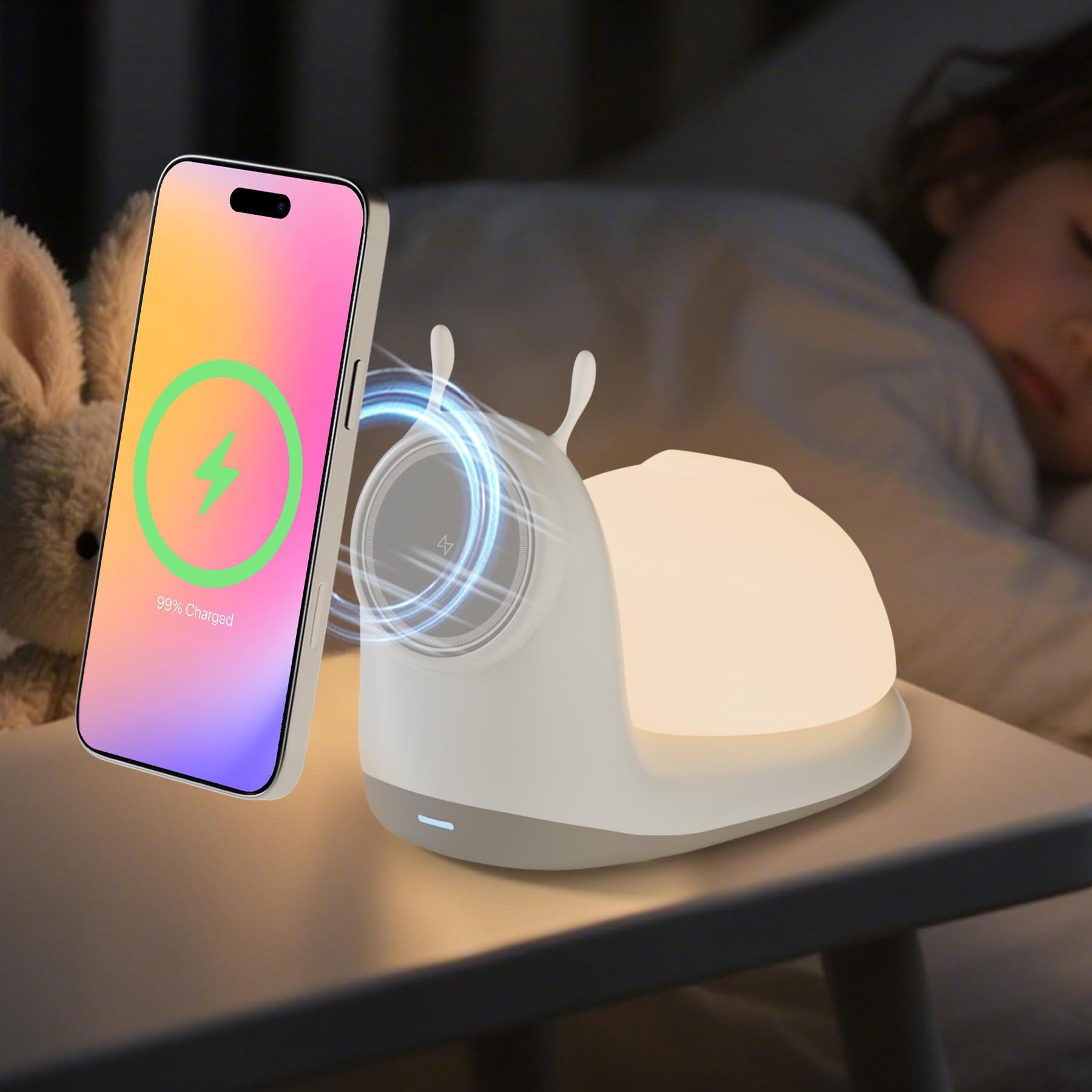 Magnetic Wireless Charger Stand for iPhone: 15W Fast Charging Desk with Night Light for Kids Mag Safe iPhone 17 16e 16 15 14 13 12 Pro Max - Cute