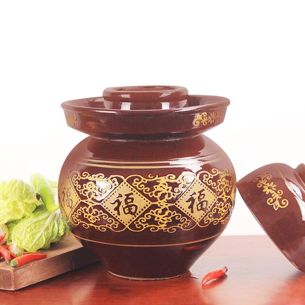 Duży ceramiczny słoik na marynaty z pokrywkami, tradycyjny chiński porcelanowy słoik do marynowania, ceramiczny garnek fermentacyjny z uszczelką wodną pokrywką śluzy powietrznej, garnek do kiszonej