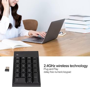 Wireless Numeric Keypad, 22 Keys 2.4GHz Portable USB Number Pad for Laptop Desktop PC Notebook Black