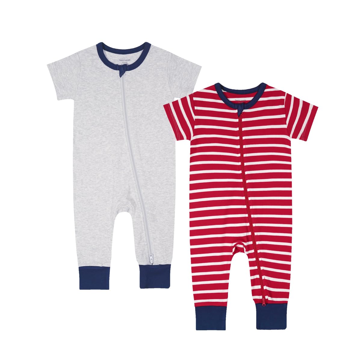 Teach Leanbh Toddler Baby Boys Girls 2-Pack Pajamas Cotton 2 Way Zipper Short Sleeve Footless Romper Sleep and Play