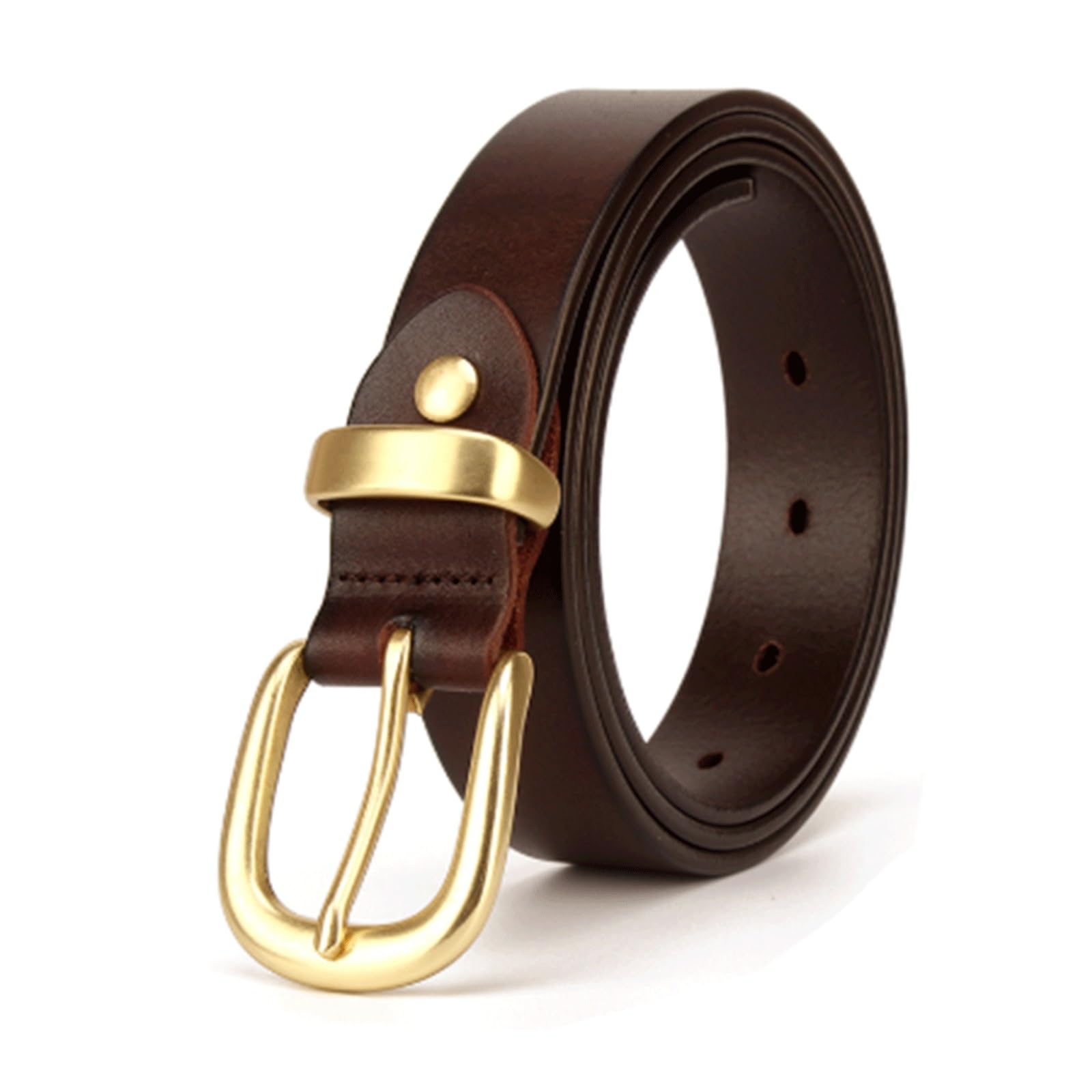 Krxsobnv Men's Coffee Leather Belt, Stylish Cowhide Belt Multiple Sizes Reusable Belts Easy To Put On And Take Off(,115Cm)