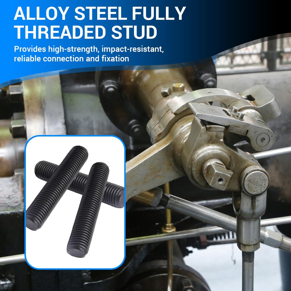 Lot de 5 tiges filetées M12 x 100 mm, en acier au carbone de grade 10.9, finition oxyde noir, longues tiges filetées pour fixations de maintenance industrielle de meubles