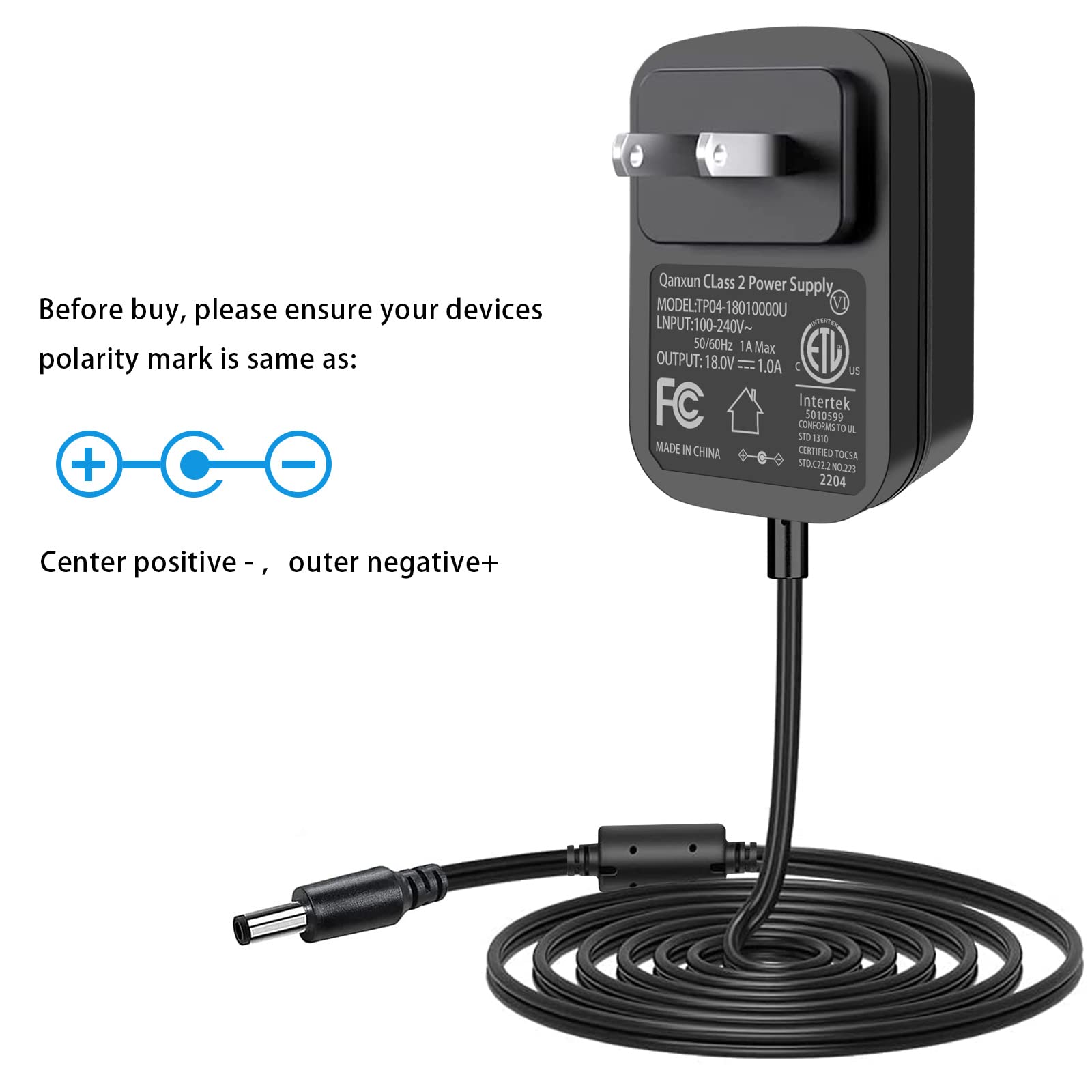 110-240V AC to DC 18V 1A Guitar Pedal Power Supply Tip Negative