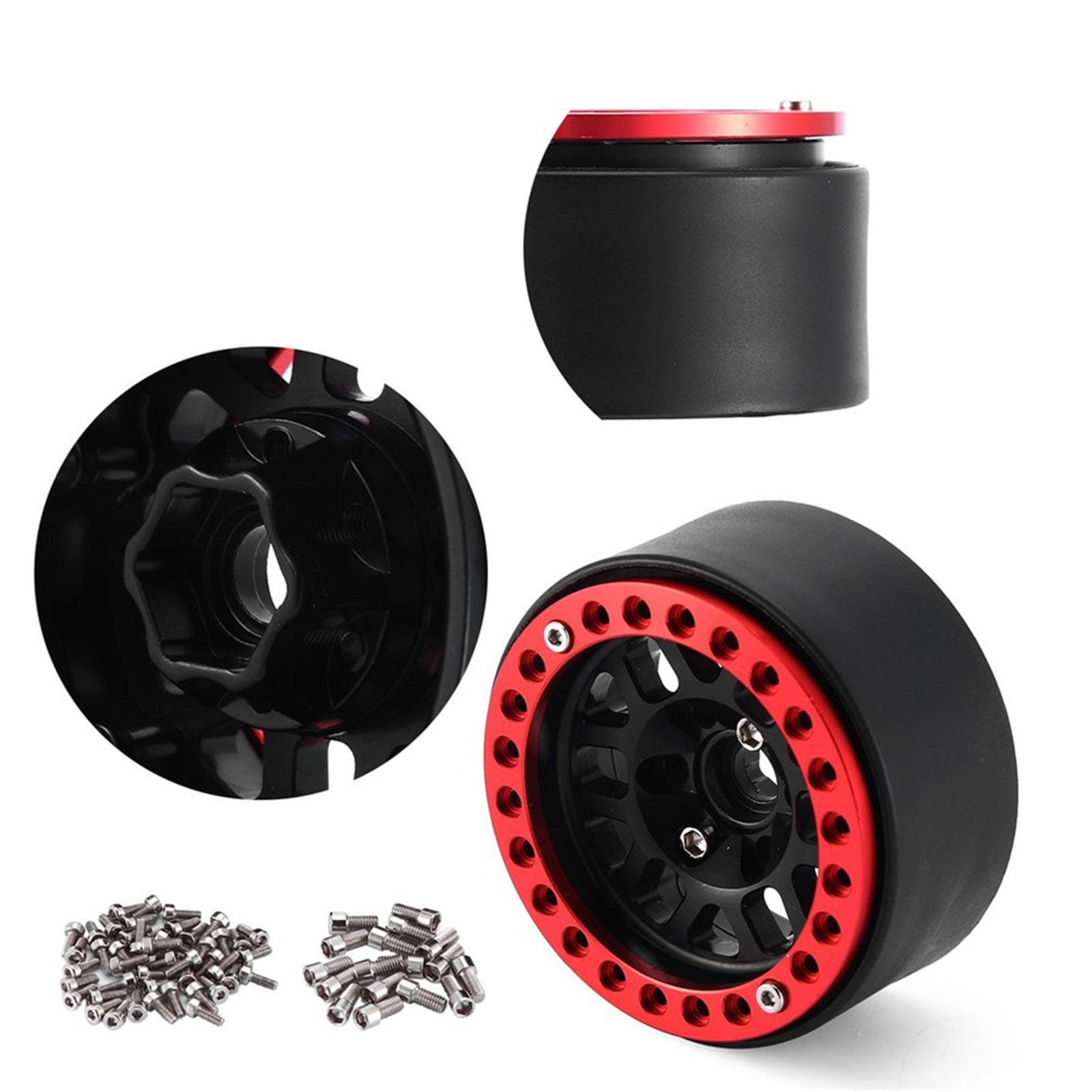 Moyeux de Roue en Alliage 1, 9" Moyeux de Jantes Beadlock pour télécommande 1/10 Crawler SCX10 4WheelDrive Accessoires de Mise à Niveau Jantes Beadlock pour Jouet de Voiture télécommandé