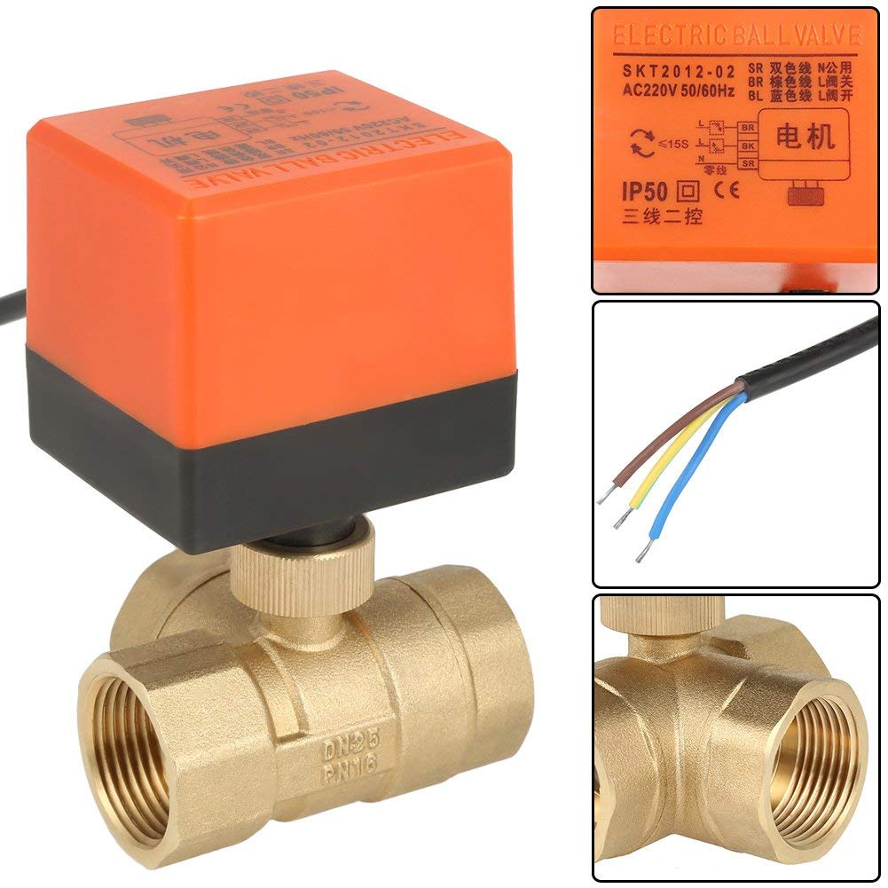 Válvula de Bola Motorizada, Válvula de Bola de Latón DN25 / G1 ", Válvula de 3 Cables Motorizada de 3 Vías DN25 AC 220 V, para Agua, Aire, Aceite y Otros Entornos