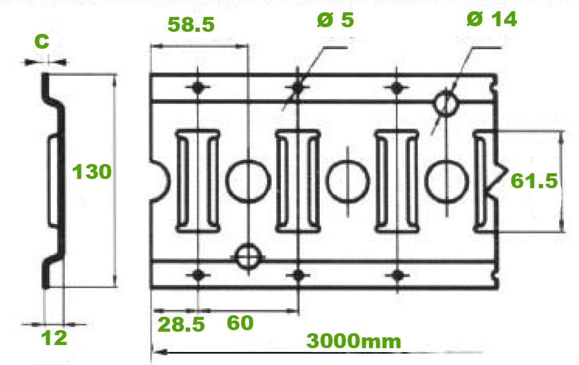 Anker Kombi Zurrschiene/Ankerkombischiene/Kombi-Zurrschiene,VB 2,5 L:3000mm - Ø25
