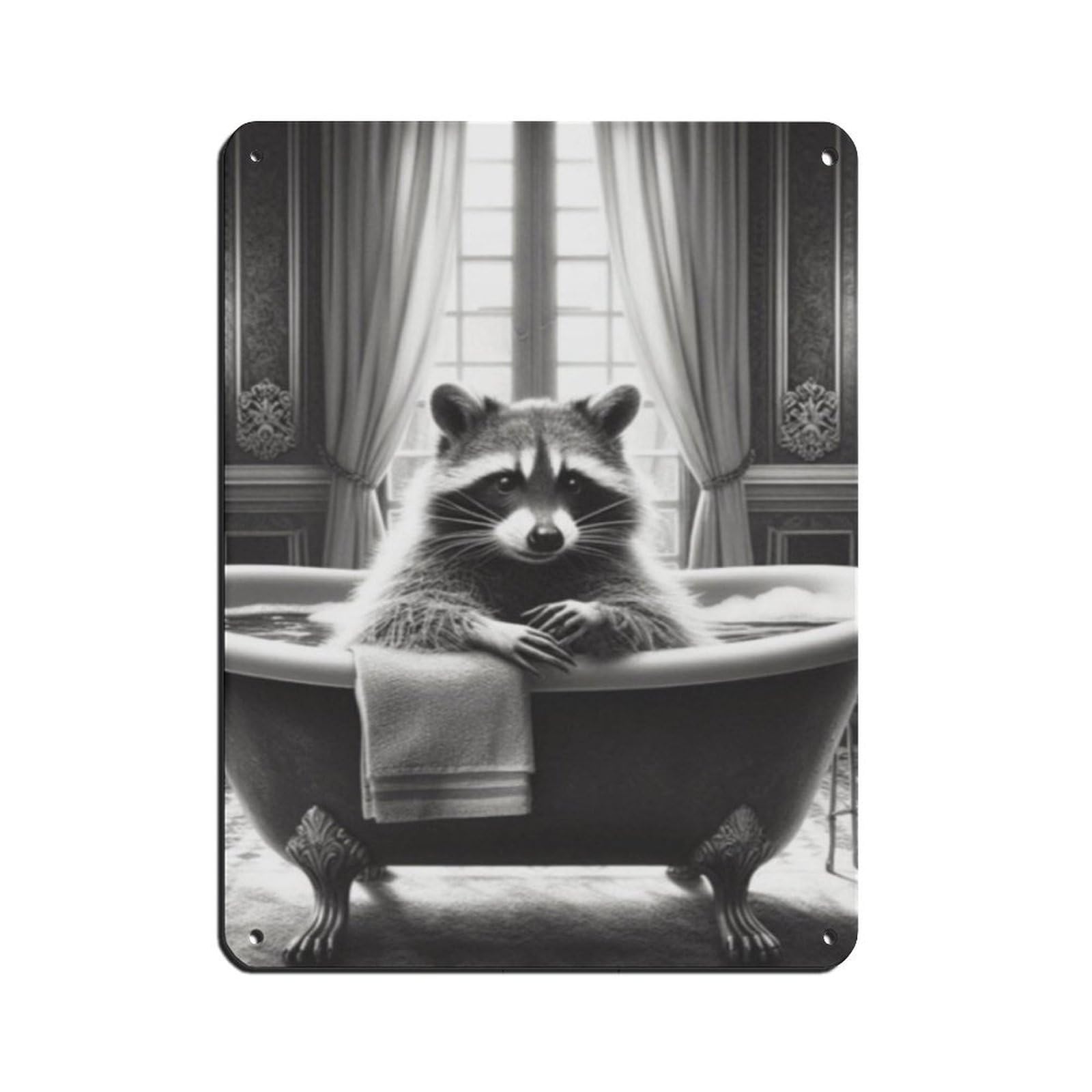 Bathroom Art, Raccoon Taking A Bath Retro Poster Metal Tin Sign Chic Art Retro Iron Painting Bar People Cave Cafe Family Garage Poster Wall Decoration 12x16inch(30x40cm)