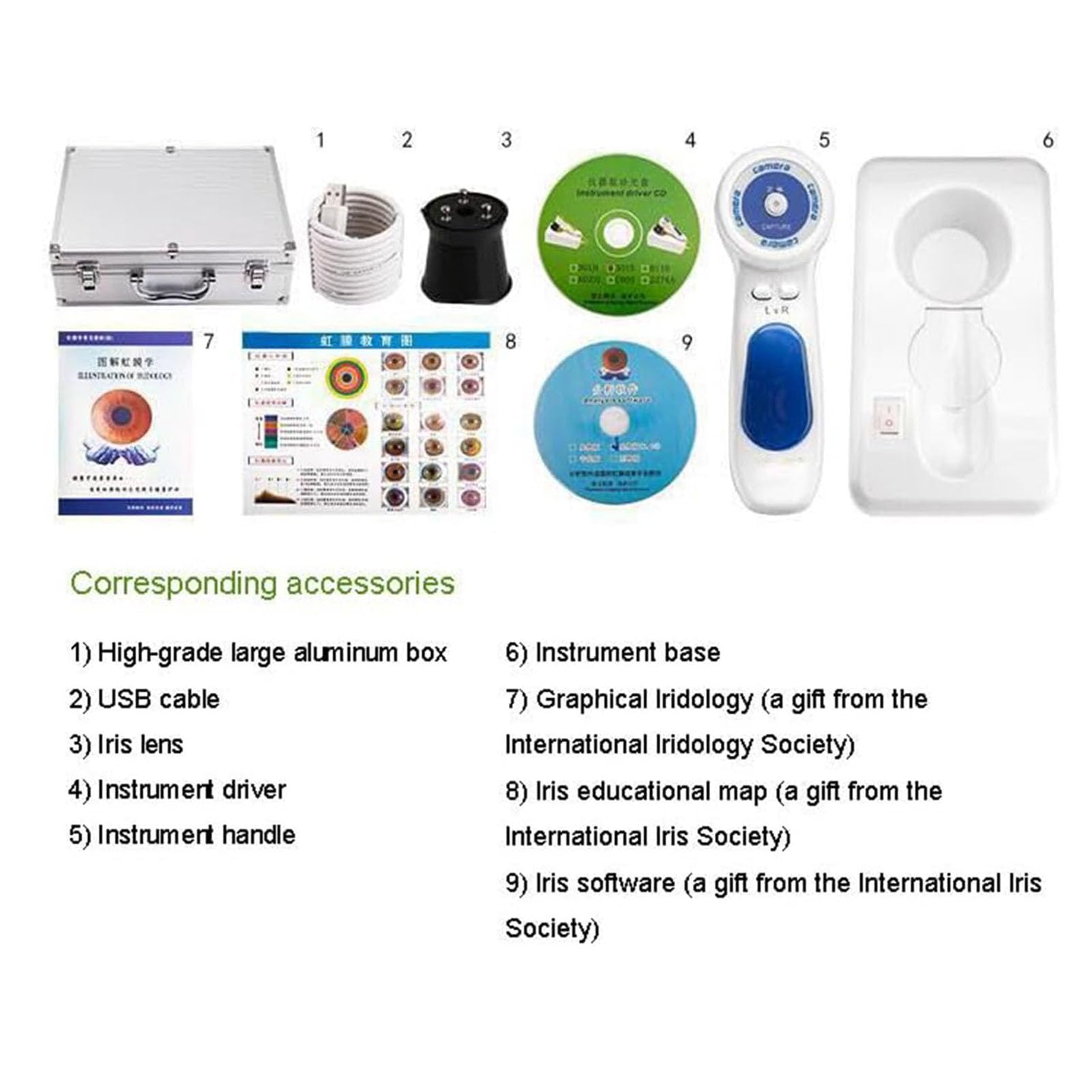 USB-Iris-Analysegerät Irisdiagnostik-Kamera mit HD-Auflösung (13 Millionen Pixel), Links-/Rechts-/USB-Lampenanalysegerät mit Iris-Software, 30-Fach Verstellbarer Fokus der Iris-Linse
