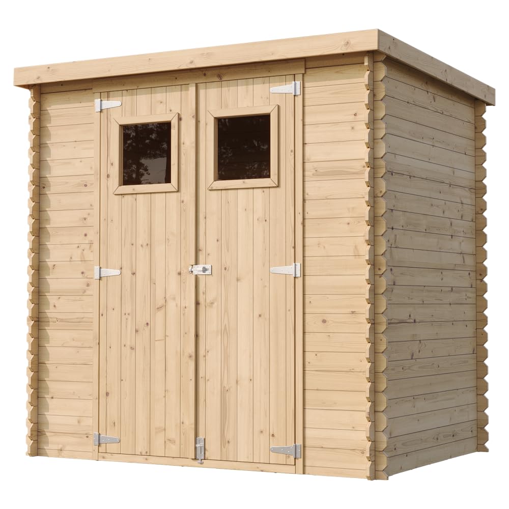 TIMBELA M311 Casetta da Giardino in Legno per Esterni - L204xL142xA200cm/2.22m2 - Piccola Casetta in Legno, Rimessa Attrezzi, Deposito Bici