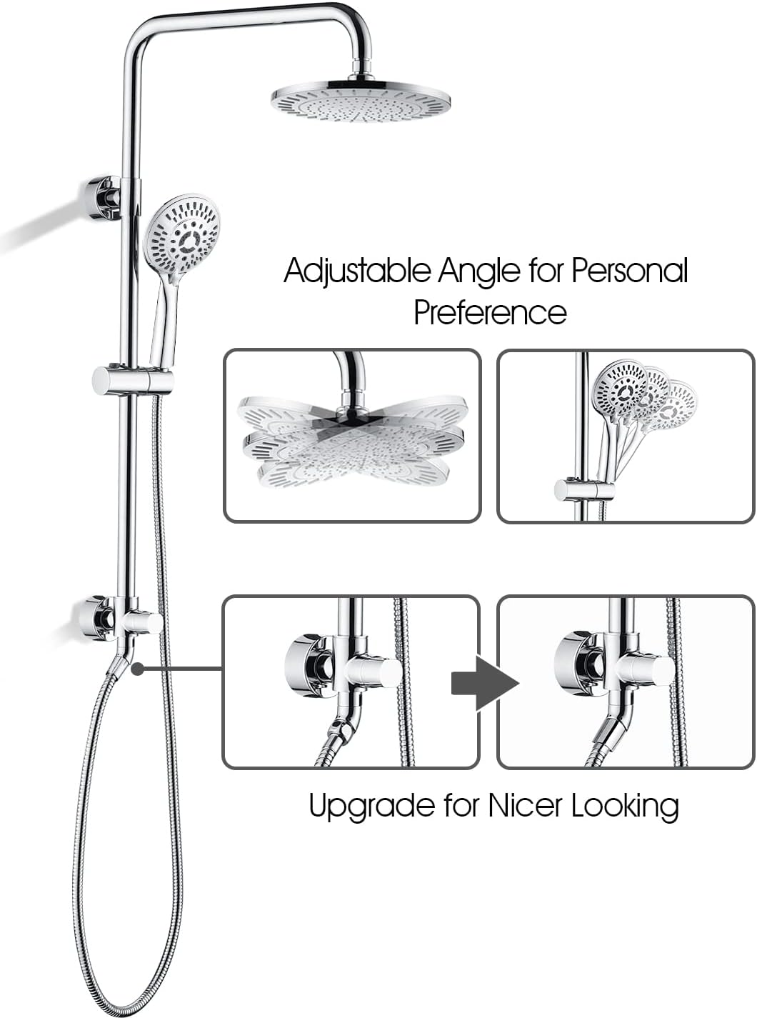 BRIGHT SHOWERS Rain Shower Head System with High Output Shower Filter for Hard Water, Chrome